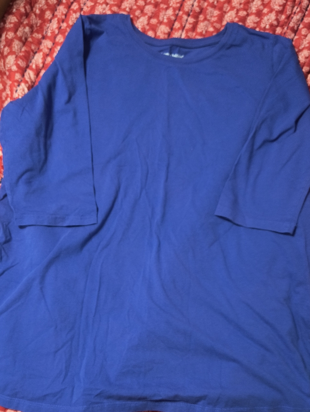 Woman Within 3/4 Sleeve Crewneck Shirt in Royal Blue
